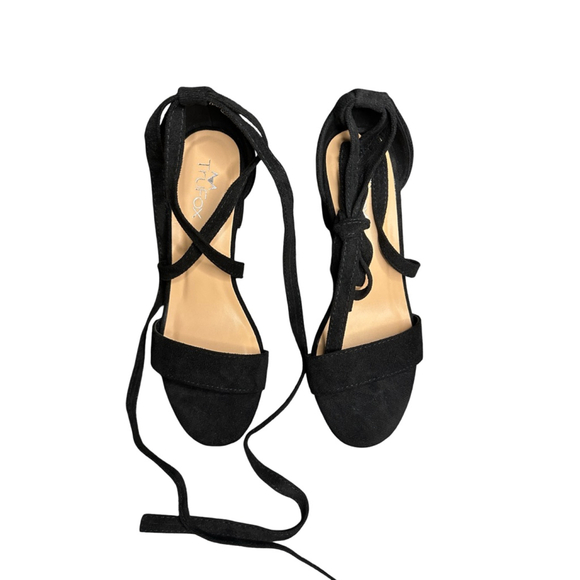 Women's TruFox Black Ankle Tie Block Heel Sandals Size 7.5 - Picture 7 of 9